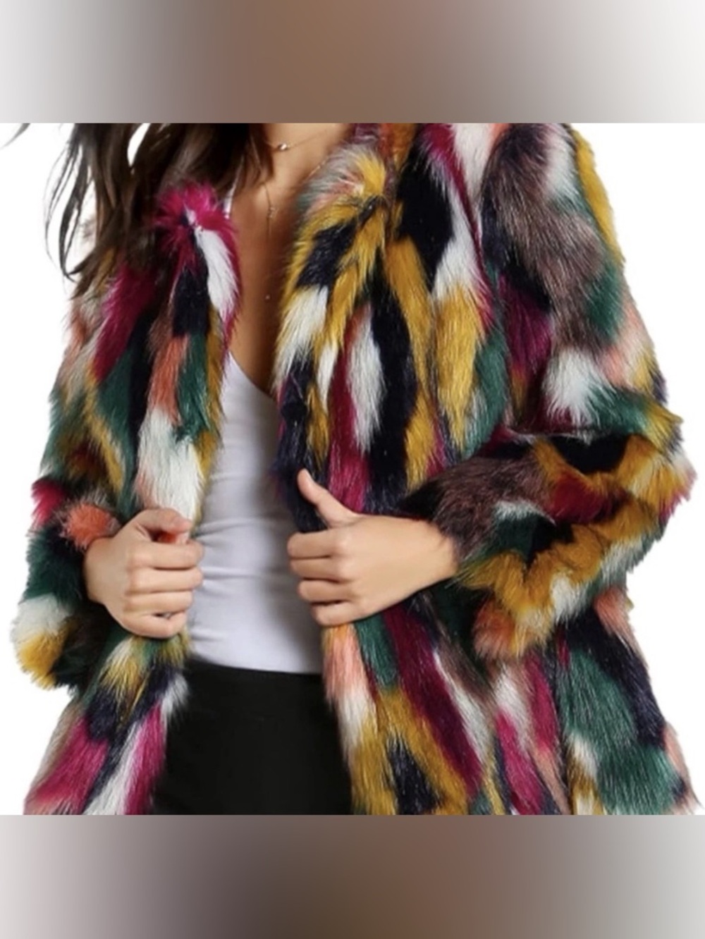 Multicolor Faux Fur Coat - Stylish Women’s Jacket